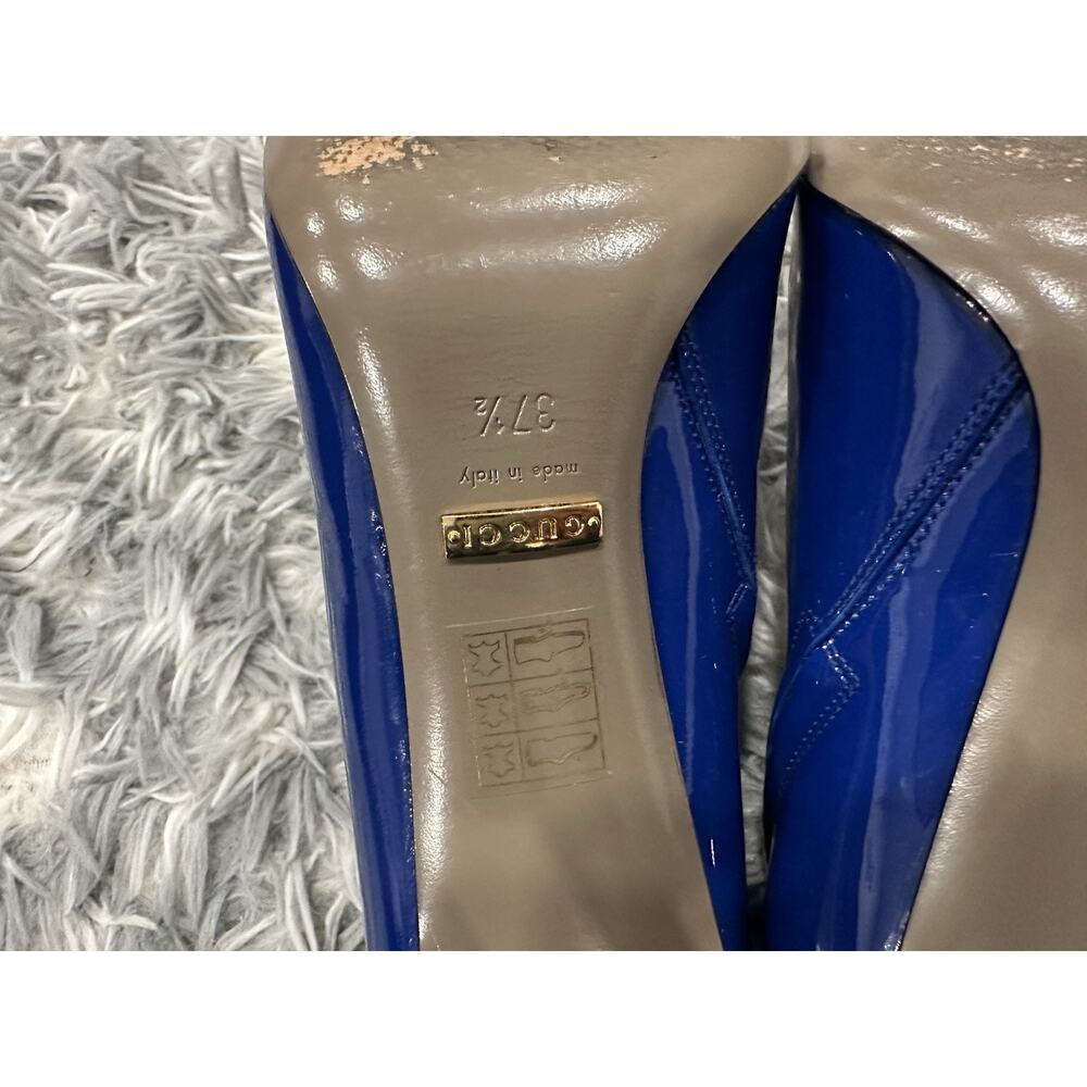 Gucci Blue Patent Leather Pointed Toe Booties 37.5 - Picture 8 of 11